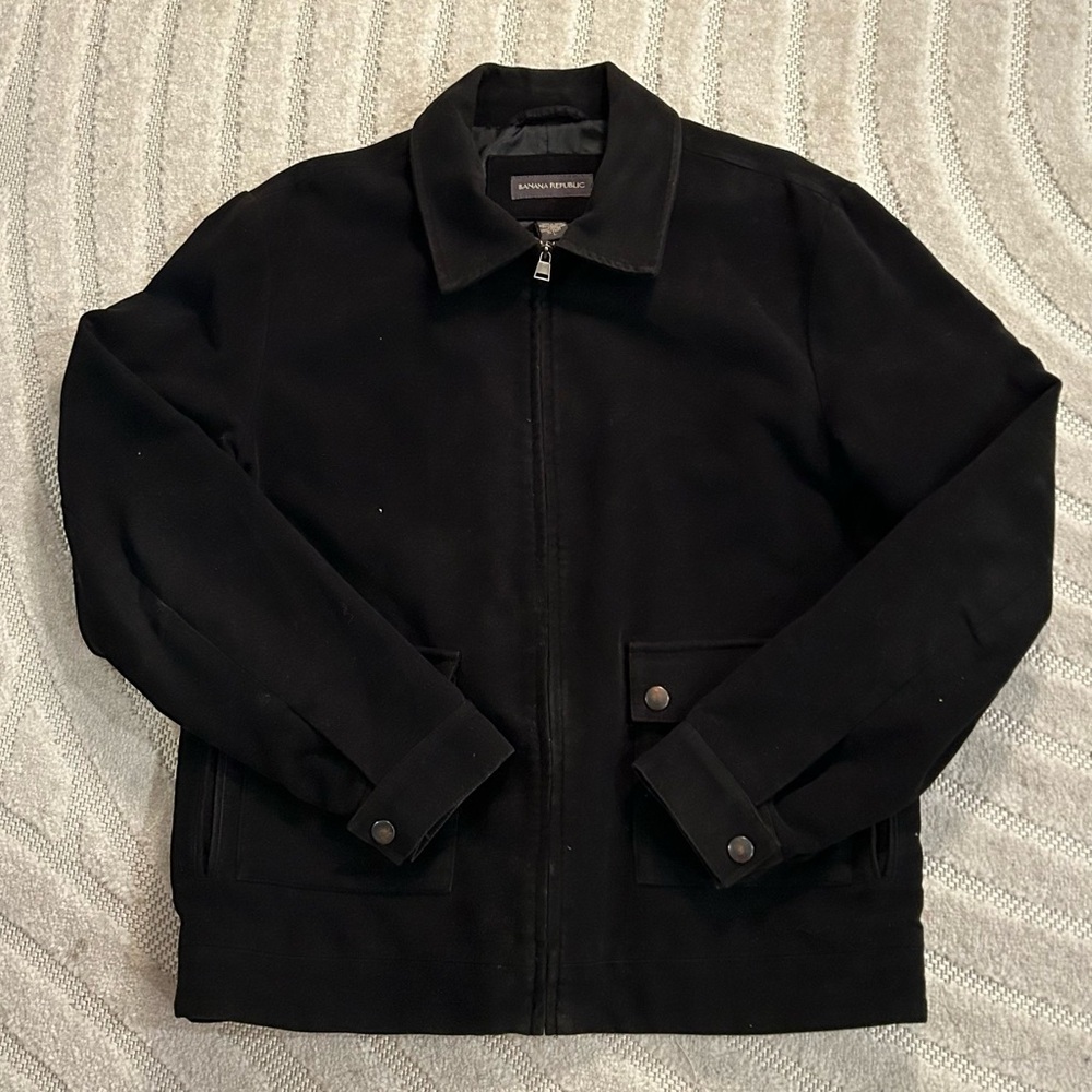 Vintage Banana Republic Men’s Collared Bomber Zip-up Jacket in Black - L